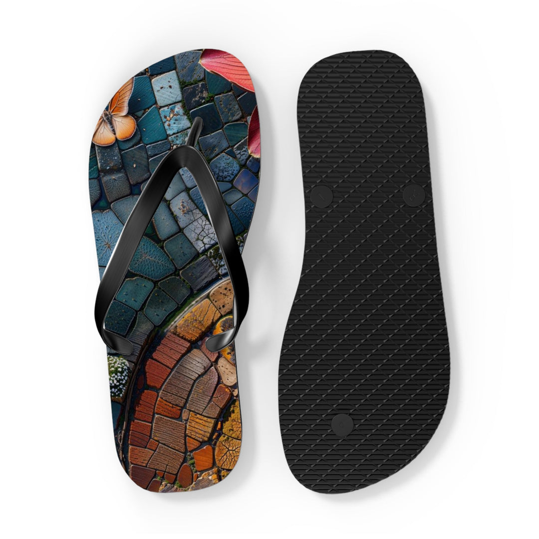 Spiraling Floral Mosaic - Flip Flops - Shoes - g(0D·IO) - XL - Black sole -