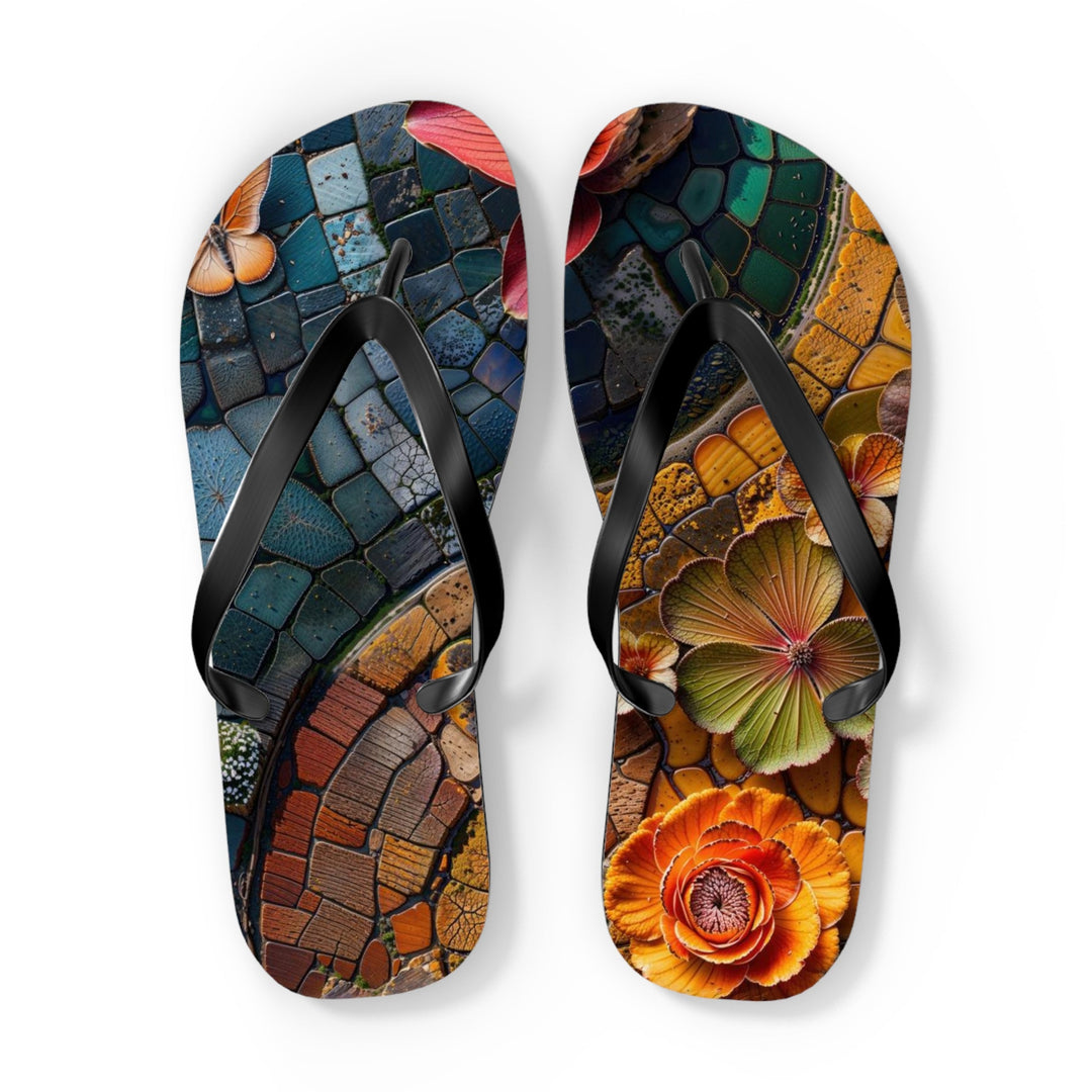 Spiraling Floral Mosaic - Flip Flops - Shoes - g(0D·IO) - XL - Black sole -