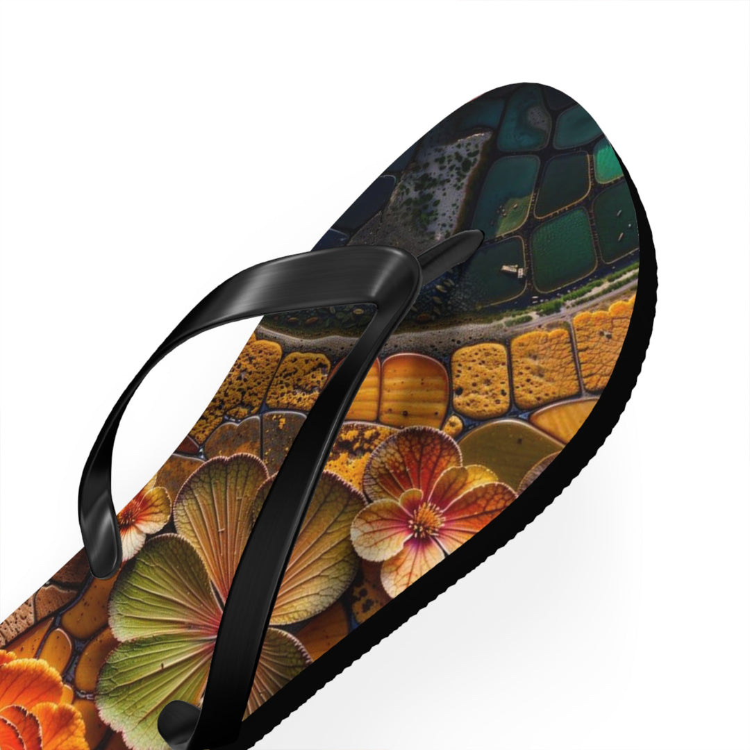 Spiraling Floral Mosaic - Flip Flops - Shoes - g(0D·IO) - XL - Black sole -