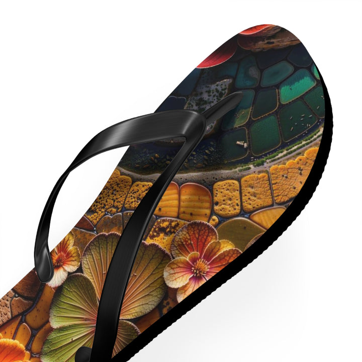 Spiraling Floral Mosaic - Flip Flops - Shoes - g(0D·IO) - XL - Black sole -