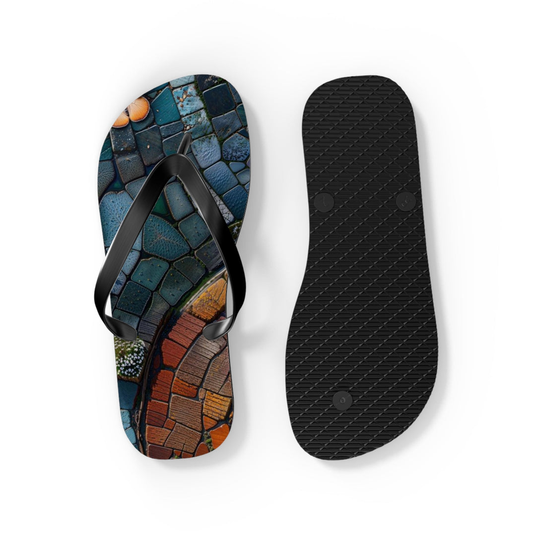 Spiraling Floral Mosaic - Flip Flops - Shoes - g(0D·IO) - XL - Black sole -