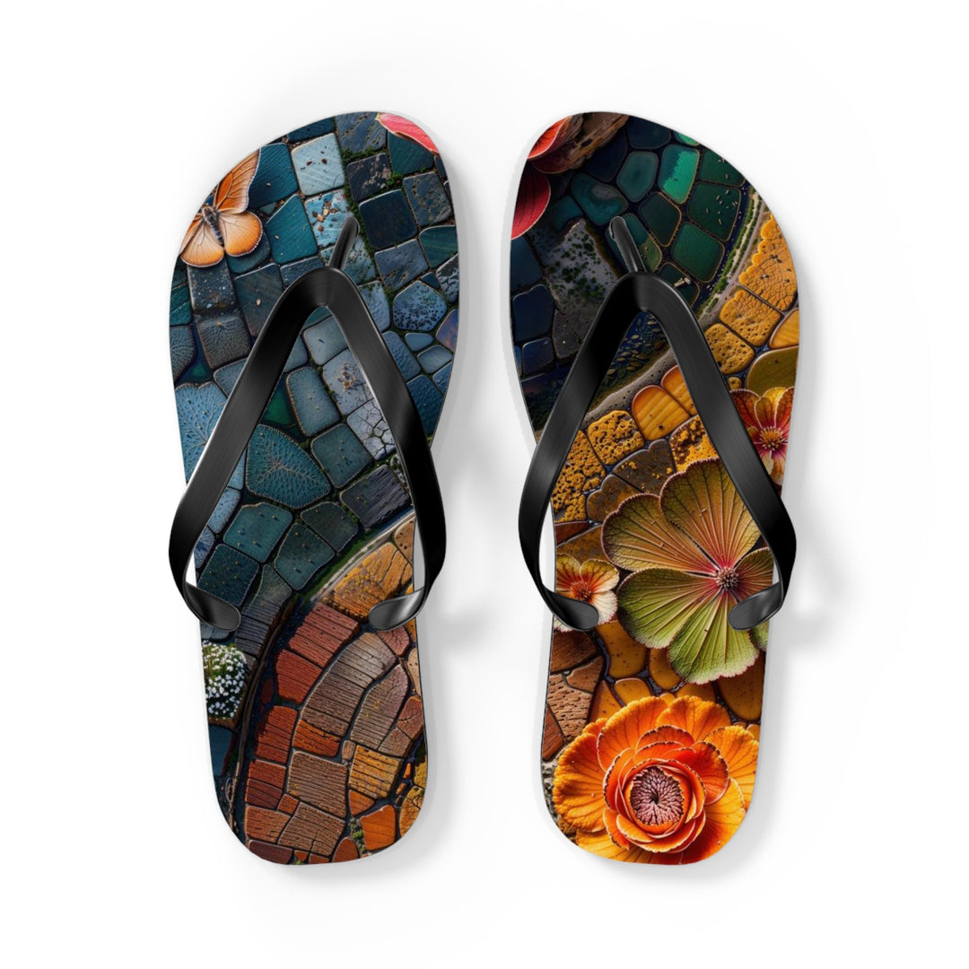 Spiraling Floral Mosaic - Flip Flops - Shoes - g(0D·IO) - L - Black sole -