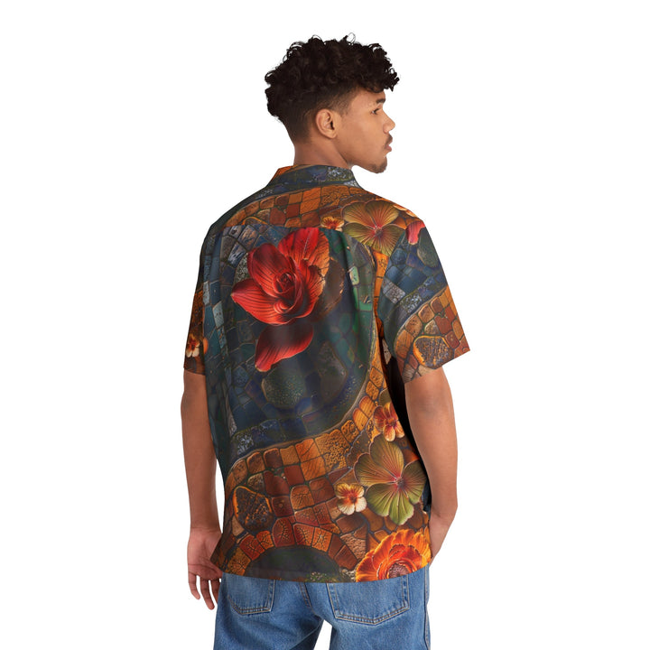 Spiraling Floral Mosaic - Men's Hawaiian Shirt - All Over Prints - g(0D·IO) - S - Black -