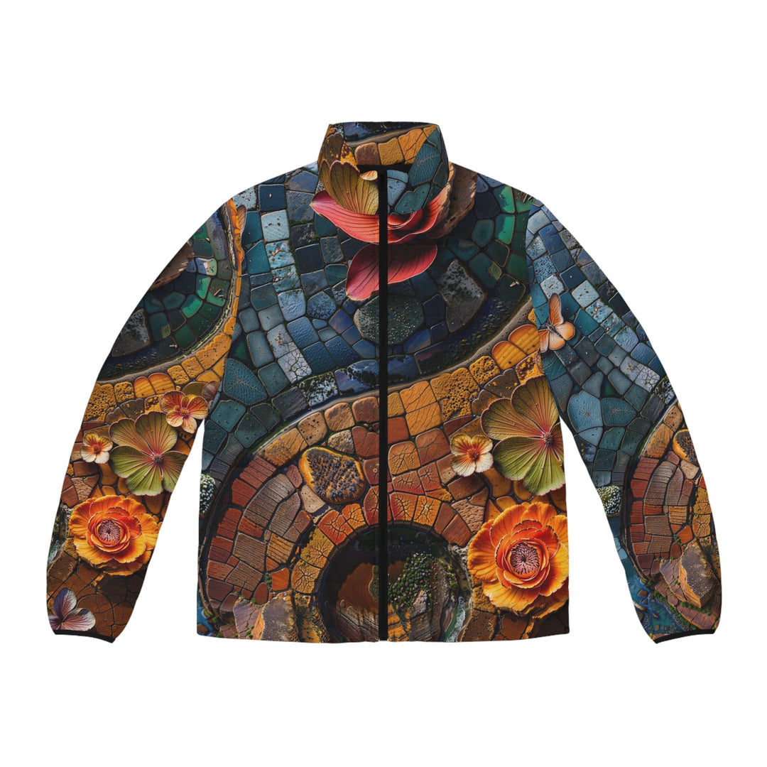 Spiraling Floral Mosaic - Puffer Jacket - All Over Prints - g(0D·IO) - S - Black zipper -