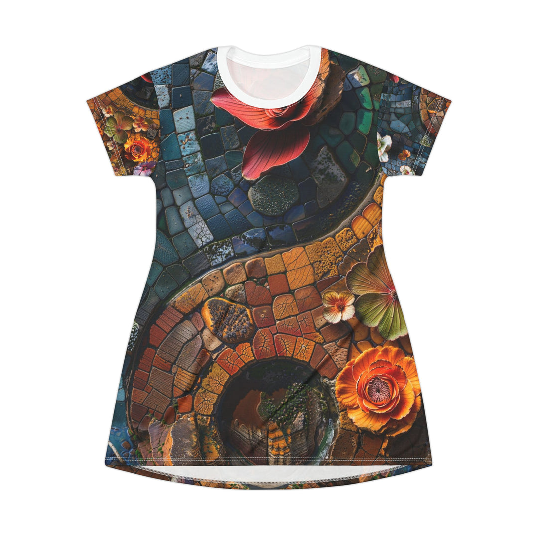 Spiraling Floral Mosaic - T-Shirt Dress - All Over Prints - g(0D·IO) - XS - -