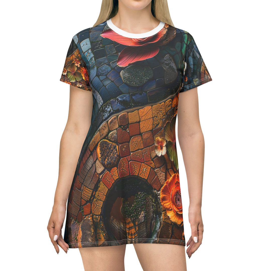 Spiraling Floral Mosaic - T-Shirt Dress - All Over Prints - g(0D·IO) - XS - -