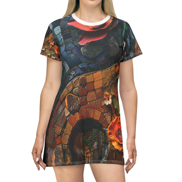 Spiraling Floral Mosaic - T-Shirt Dress - All Over Prints - g(0D·IO) - XS - -