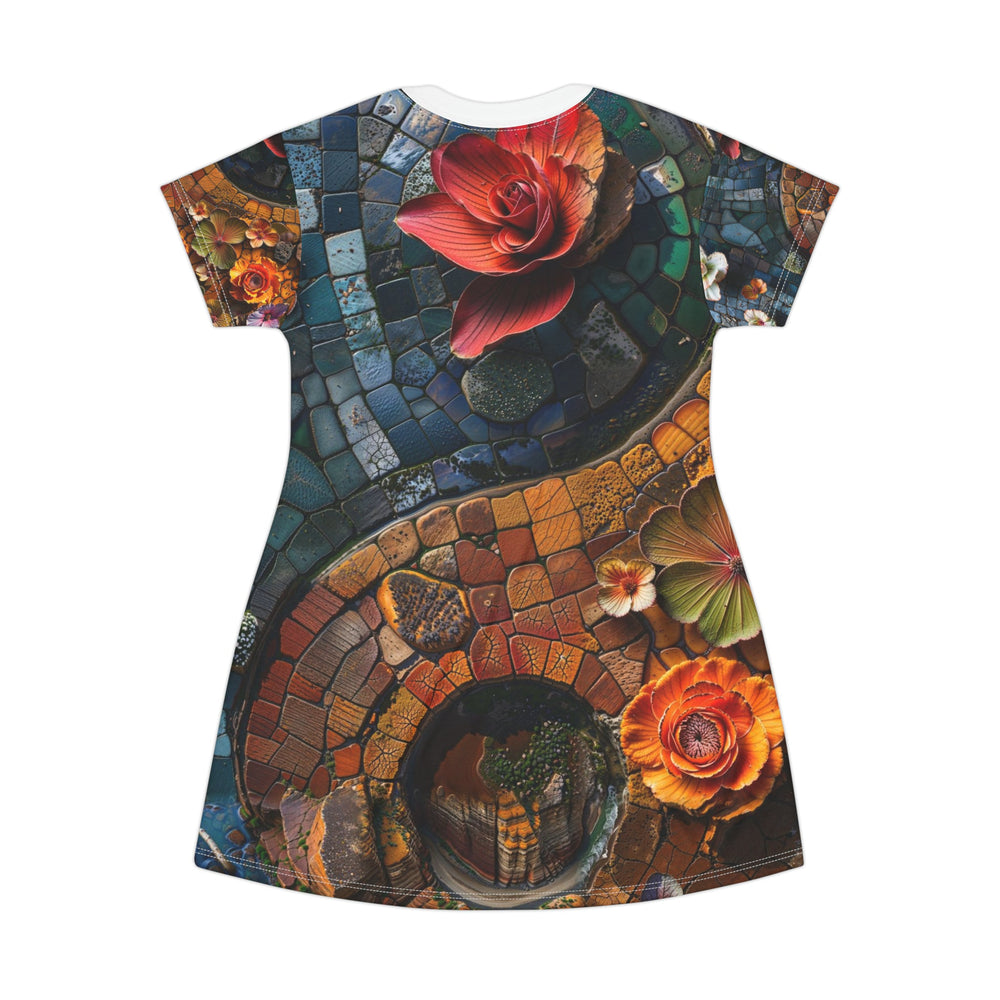 Spiraling Floral Mosaic - T-Shirt Dress - All Over Prints - g(0D·IO) - XS - -