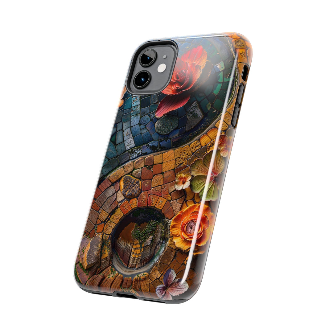 Spiraling Floral Mosaic - Tough Phone Case - Phone Case - g(0D·IO) - iPhone 13 Mini - -
