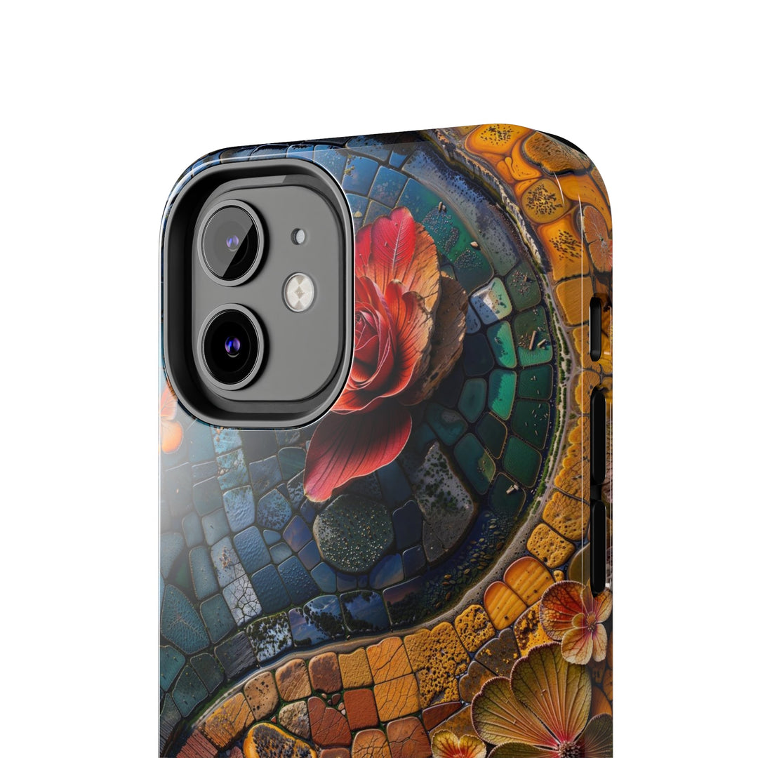 Spiraling Floral Mosaic - Tough Phone Case - Phone Case - g(0D·IO) - iPhone 13 Mini - -