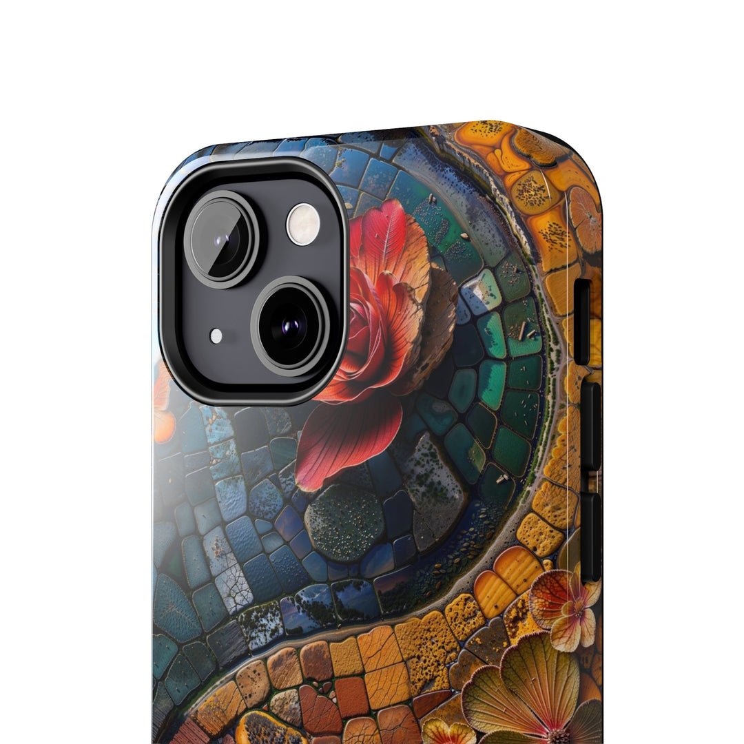 Spiraling Floral Mosaic - Tough Phone Case - Phone Case - g(0D·IO) - iPhone 13 Mini - -