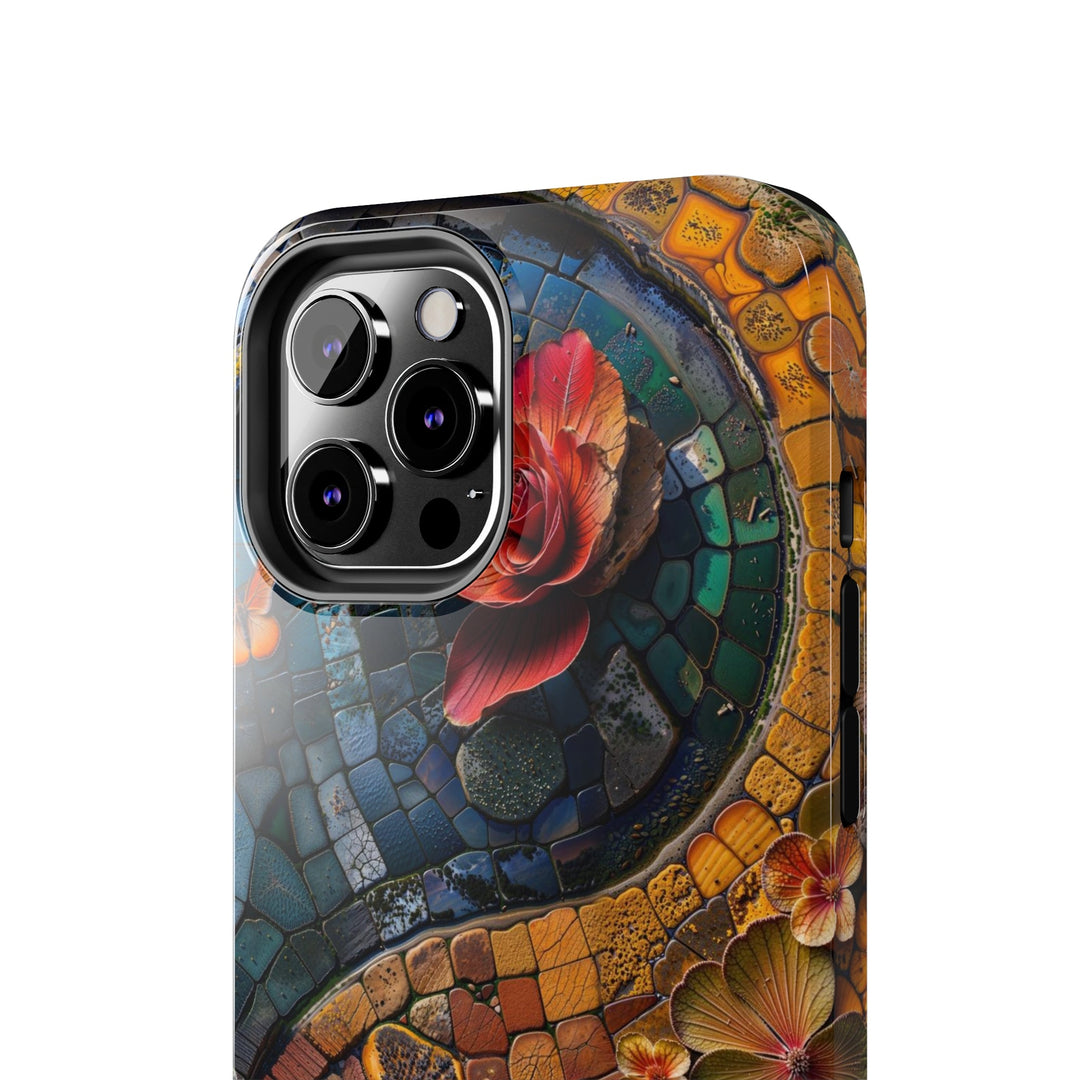 Spiraling Floral Mosaic - Tough Phone Case - Phone Case - g(0D·IO) - iPhone 13 Mini - -