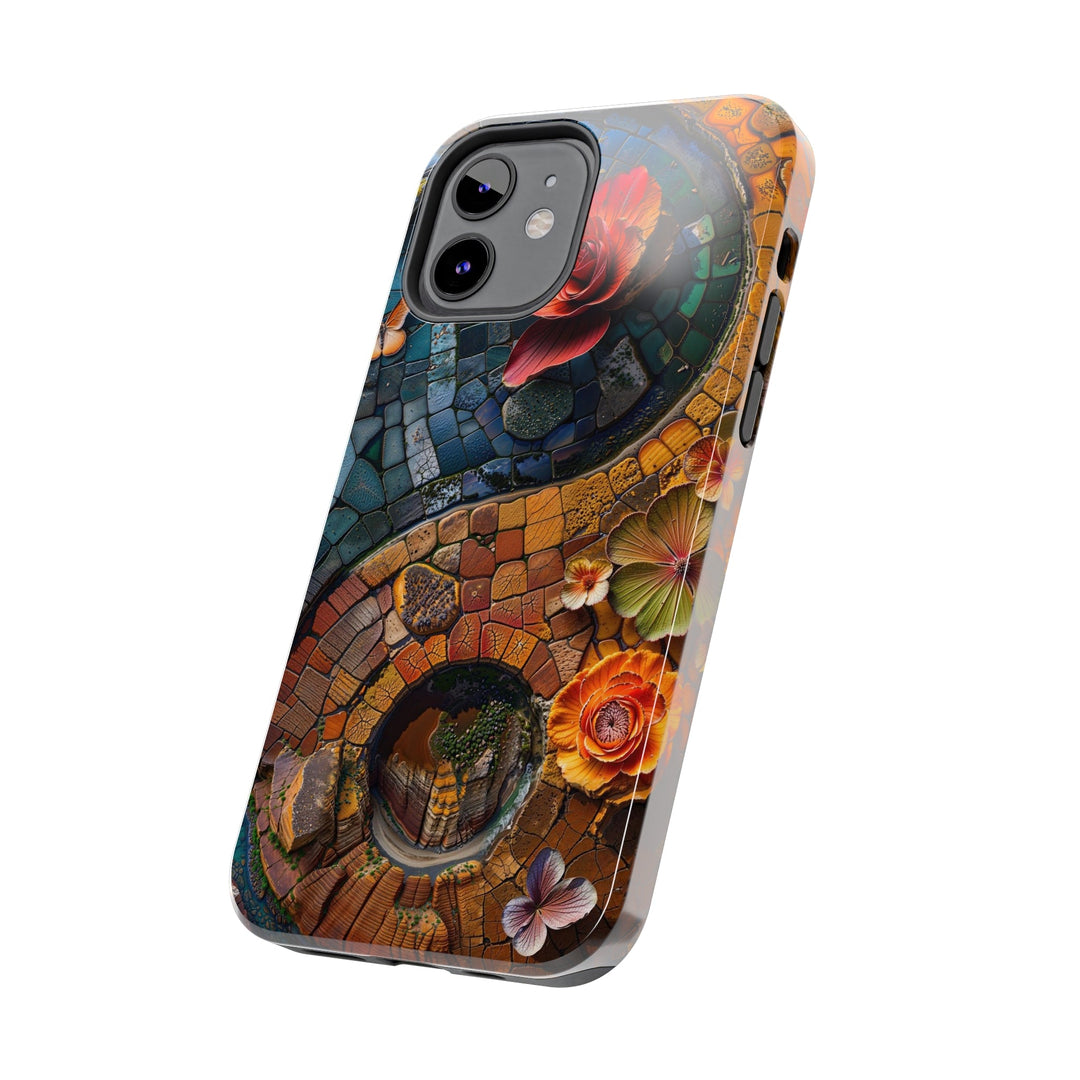 Spiraling Floral Mosaic - Tough Phone Case - Phone Case - g(0D·IO) - iPhone 13 Mini - -