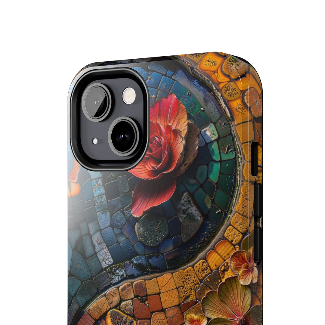 Spiraling Floral Mosaic - Tough Phone Case - Phone Case - g(0D·IO) - iPhone 13 Mini - -
