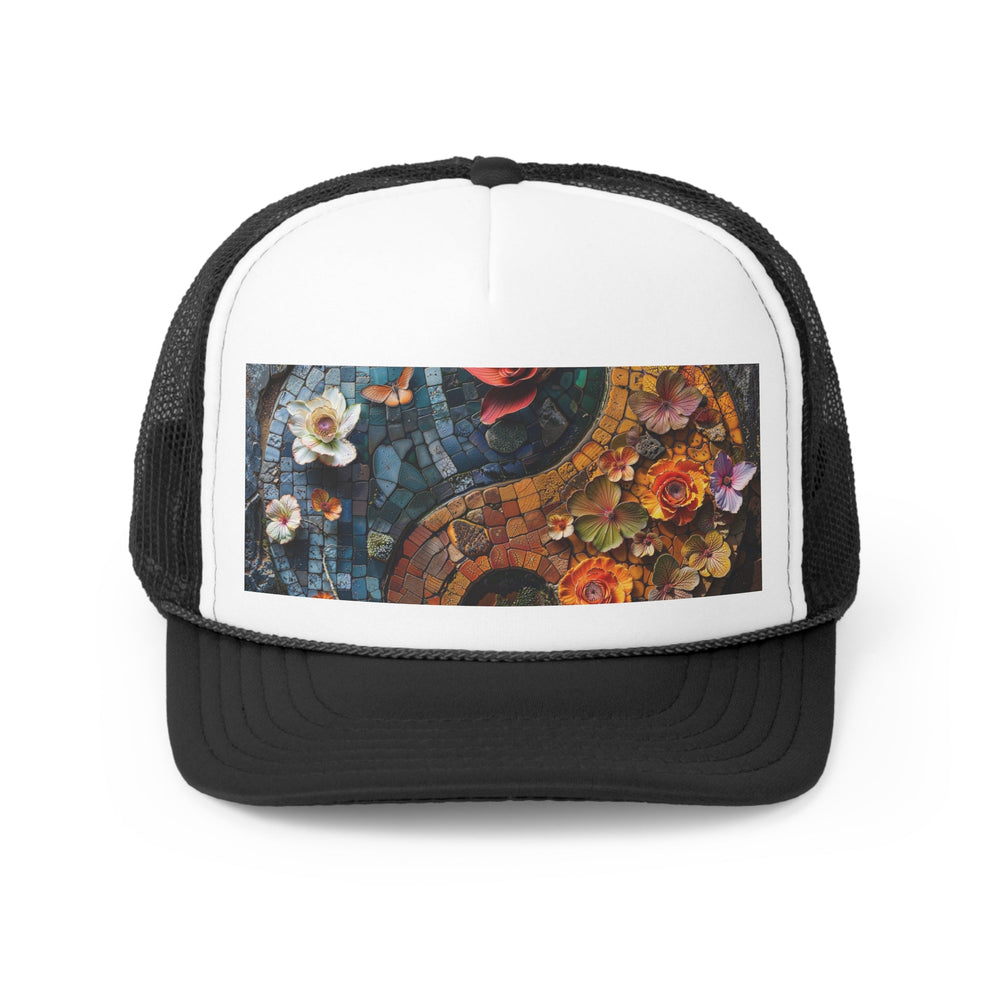 Spiraling Floral Mosaic - Trucker Hat - Hats - g(0D·IO) - Black - One size -