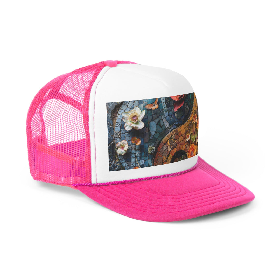 Spiraling Floral Mosaic - Trucker Hat - Hats - g(0D·IO) - Pink - One size -