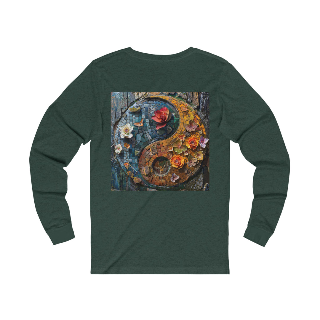 Spiraling Floral Mosaic - Unisex Jersey Long Sleeve Tee - Long-sleeve - g(0D·IO) - S - Heather Forest -