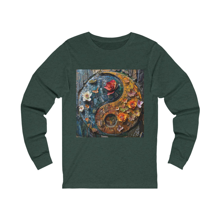 Spiraling Floral Mosaic - Unisex Jersey Long Sleeve Tee - Long-sleeve - g(0D·IO) - S - Heather Forest -