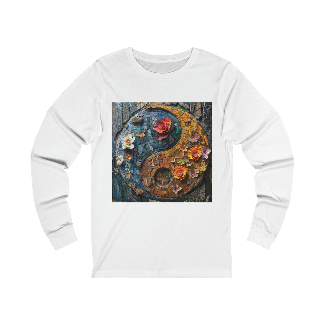 Spiraling Floral Mosaic - Unisex Jersey Long Sleeve Tee - Long-sleeve - g(0D·IO) - S - White -