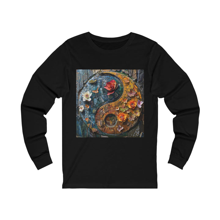 Spiraling Floral Mosaic - Unisex Jersey Long Sleeve Tee - Long-sleeve - g(0D·IO) - S - Black -