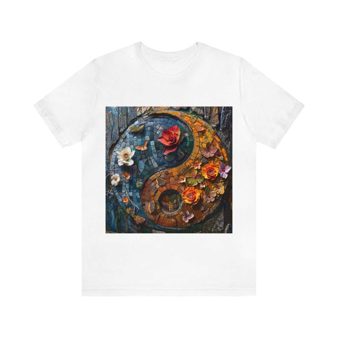 Spiraling Floral Mosaic - Unisex Jersey Short Sleeve Tee - T-Shirt - g(0D·IO) - White - S -