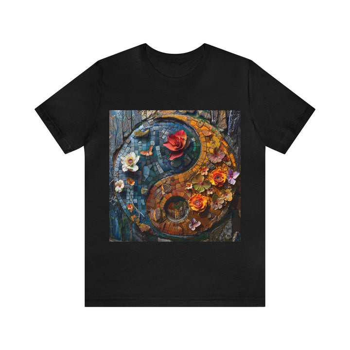 Spiraling Floral Mosaic - Unisex Jersey Short Sleeve Tee - T-Shirt - g(0D·IO) - Black - S -