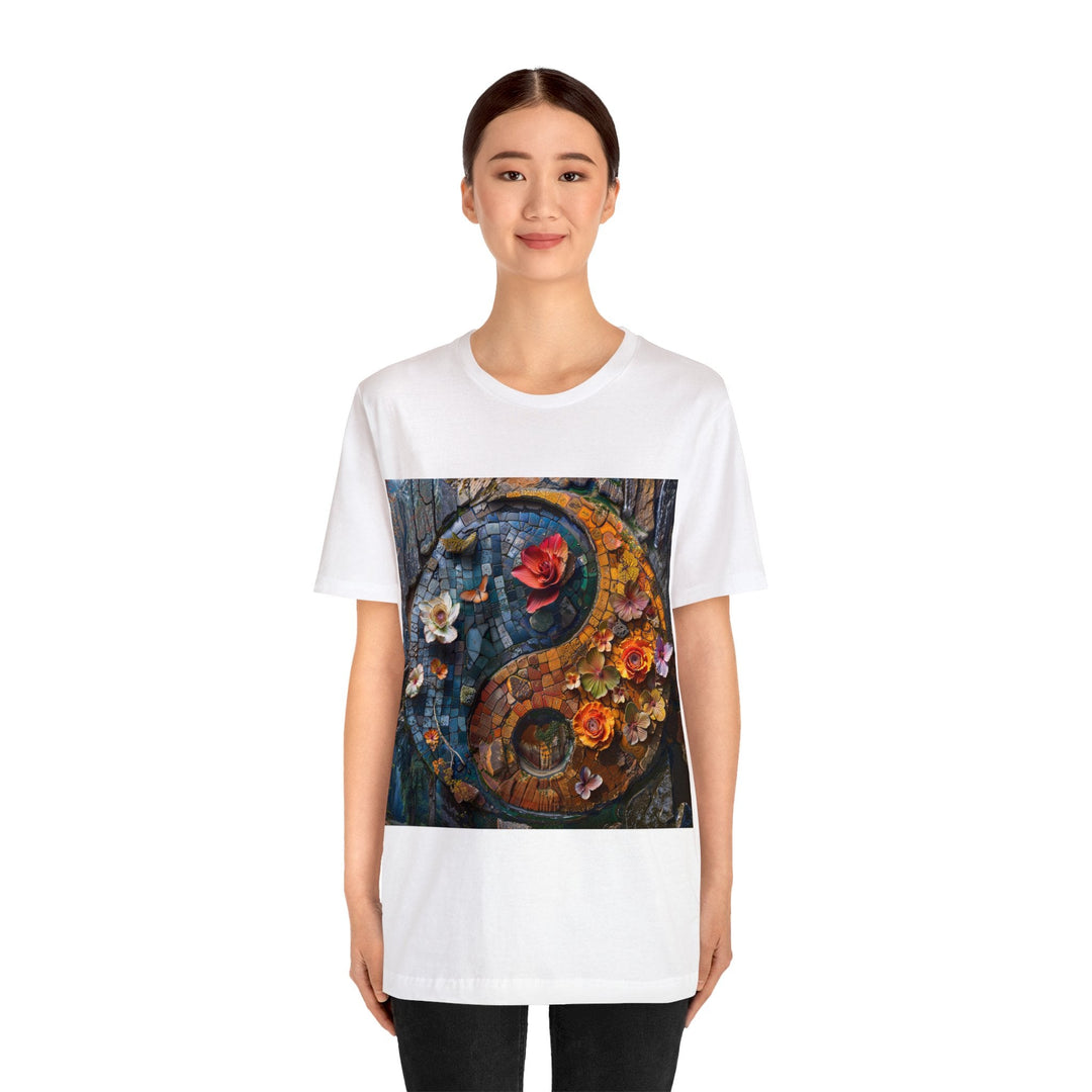 Spiraling Floral Mosaic - Unisex Jersey Short Sleeve Tee - T-Shirt - g(0D·IO) - Black - S -