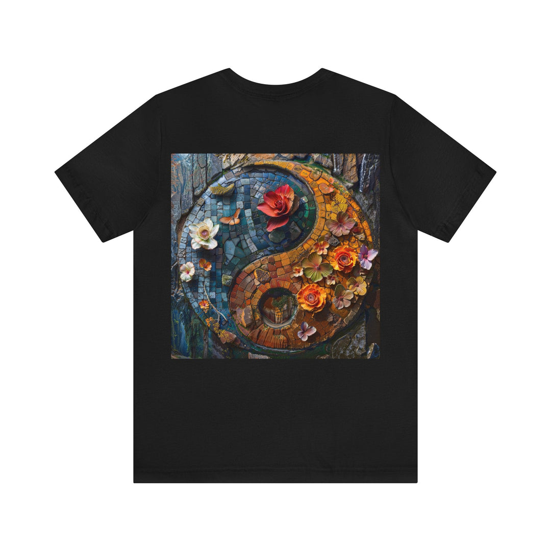 Spiraling Floral Mosaic - Unisex Jersey Short Sleeve Tee - T-Shirt - g(0D·IO) - Black - S -