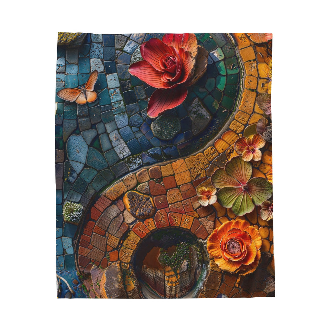 Spiraling Floral Mosaic - Velveteen Plush Blanket - All Over Prints - g(0D·IO) - 50" × 60" - -