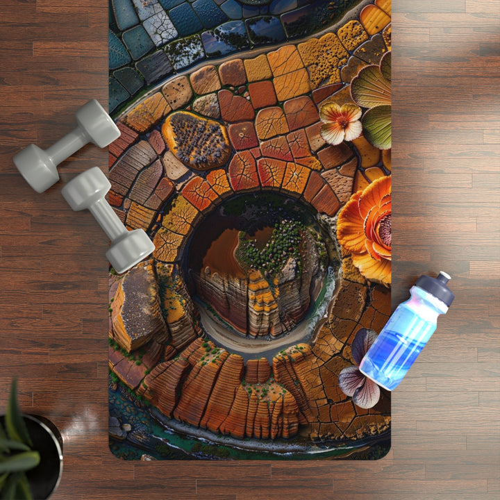 Spiraling Floral Mosaic - Yoga Mat - Home Decor - g(0D·IO) - 24” x 68” - -