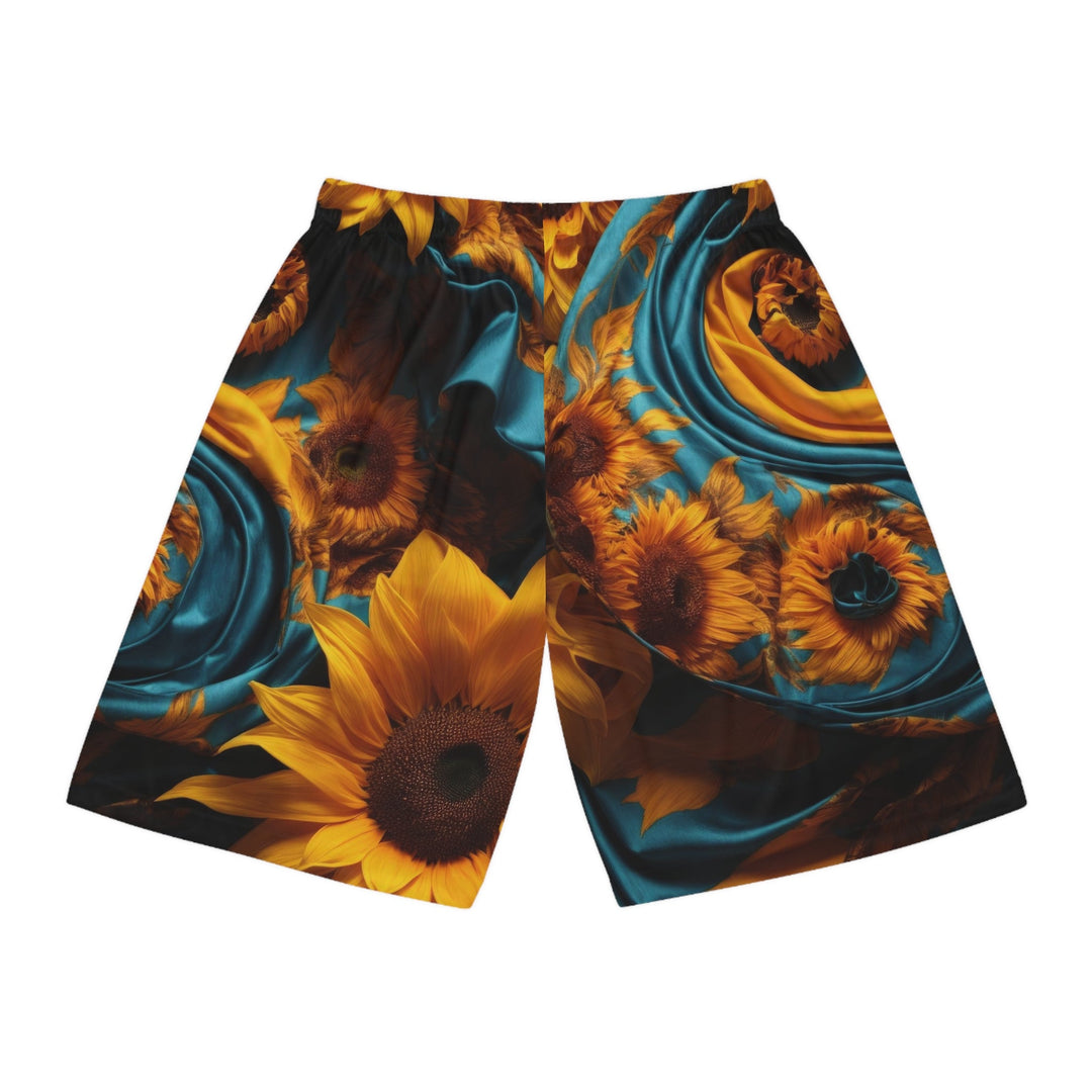 Sunflower Satin Swirl - AOP Basketball Shorts - All Over Prints - g(0D·IO) - Seam thread color automatically matched to design - XS -