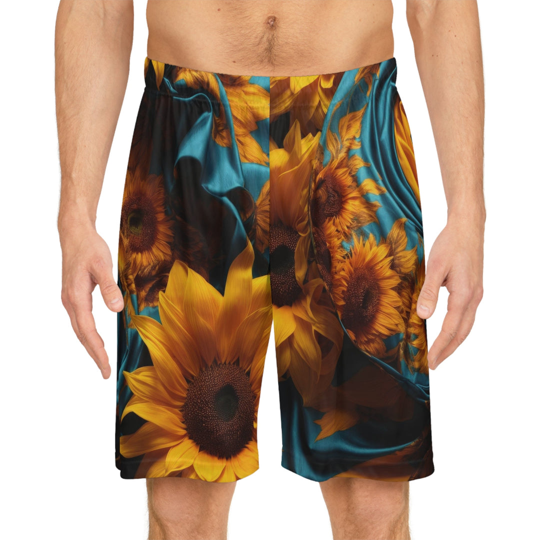 Sunflower Satin Swirl - AOP Basketball Shorts - All Over Prints - g(0D·IO) - Seam thread color automatically matched to design - XS -