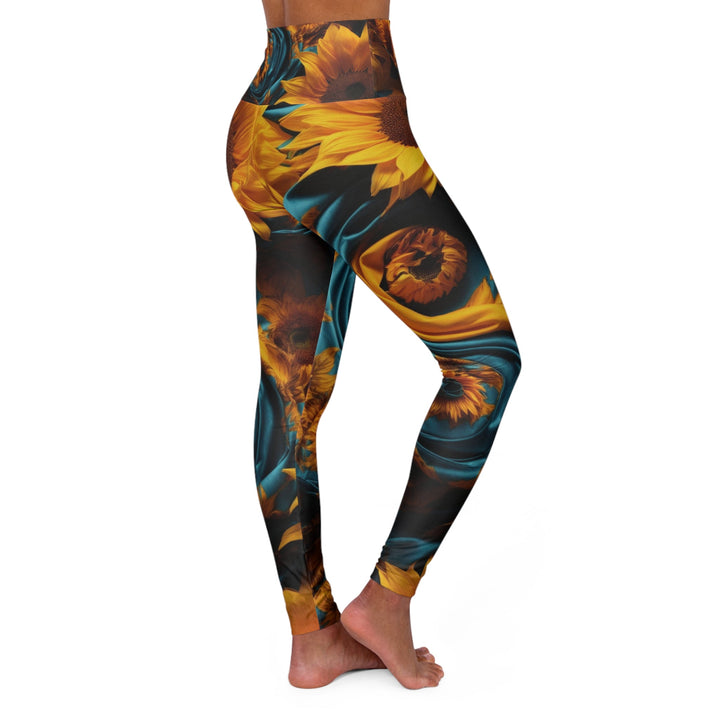 Sunflower Satin Swirl - High Waisted AOP Yoga Leggings - All Over Prints - g(0D·IO) - XS - -