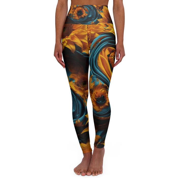 Sunflower Satin Swirl - High Waisted AOP Yoga Leggings - All Over Prints - g(0D·IO) - XS - -