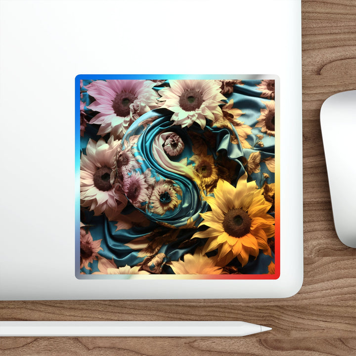 Sunflower Satin Swirl - Holographic Die-Cut Sticker - Paper products - g(0D·IO) - 5" × 5" - Die-Cut - Holographic