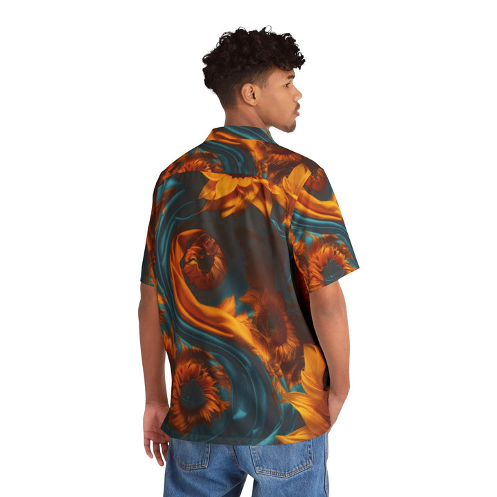 Sunflower Satin Swirl - Men's Hawaiian Shirt - All Over Prints - g(0D·IO) - S - Black -