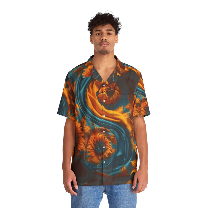 Sunflower Satin Swirl - Men's Hawaiian Shirt - All Over Prints - g(0D·IO) - S - Black -