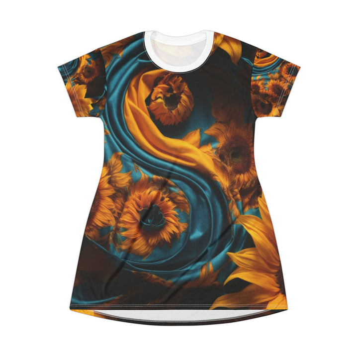 Sunflower Satin Swirl - T-Shirt Dress - All Over Prints - g(0D·IO) - XS - -