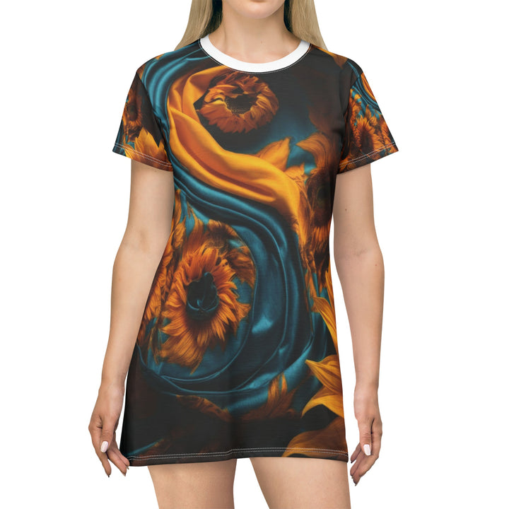 Sunflower Satin Swirl - T-Shirt Dress - All Over Prints - g(0D·IO) - XS - -