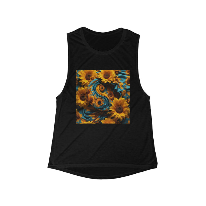 Sunflower Satin Swirl - Women's Flowy Scoop Muscle Tank - Tank Top - g(0D·IO) - S - Black -