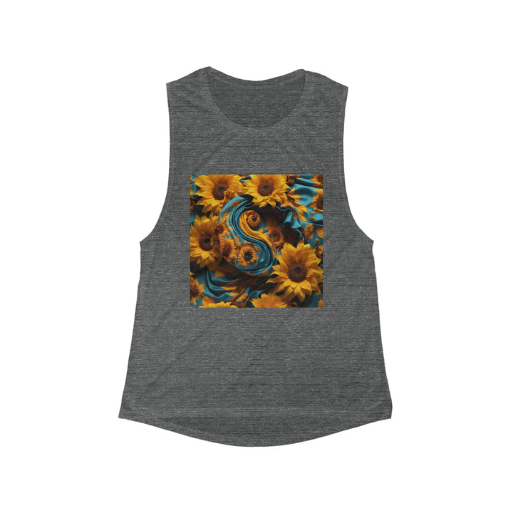 Sunflower Satin Swirl - Women's Flowy Scoop Muscle Tank - Tank Top - g(0D·IO) - S - Asphalt Slub -