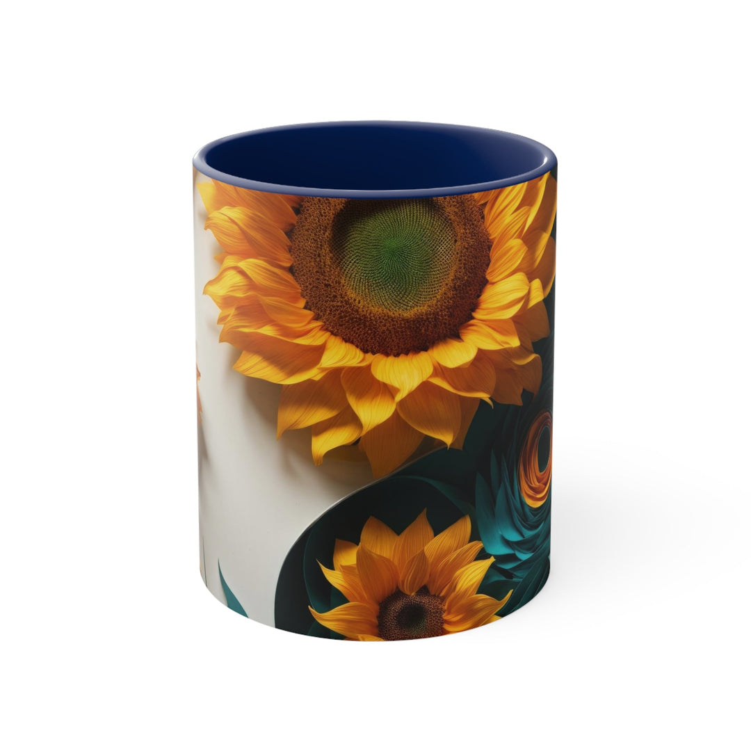 Sunflower Turquoise Elegance - Accent Coffee Mug - Mug - g(0D·IO) - Navy - 11oz -