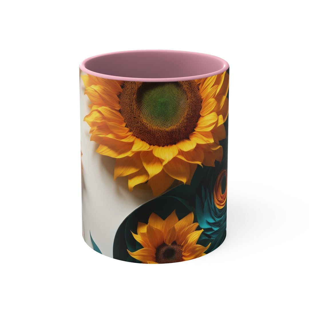 Sunflower Turquoise Elegance - Accent Coffee Mug - Mug - g(0D·IO) - Pink - 11oz -