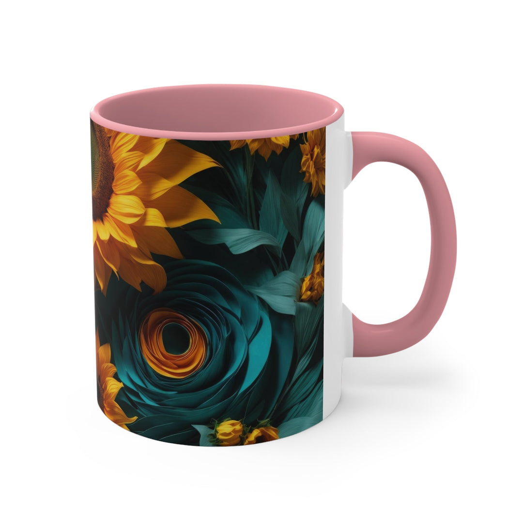 Sunflower Turquoise Elegance - Accent Coffee Mug - Mug - g(0D·IO) - Pink - 11oz -