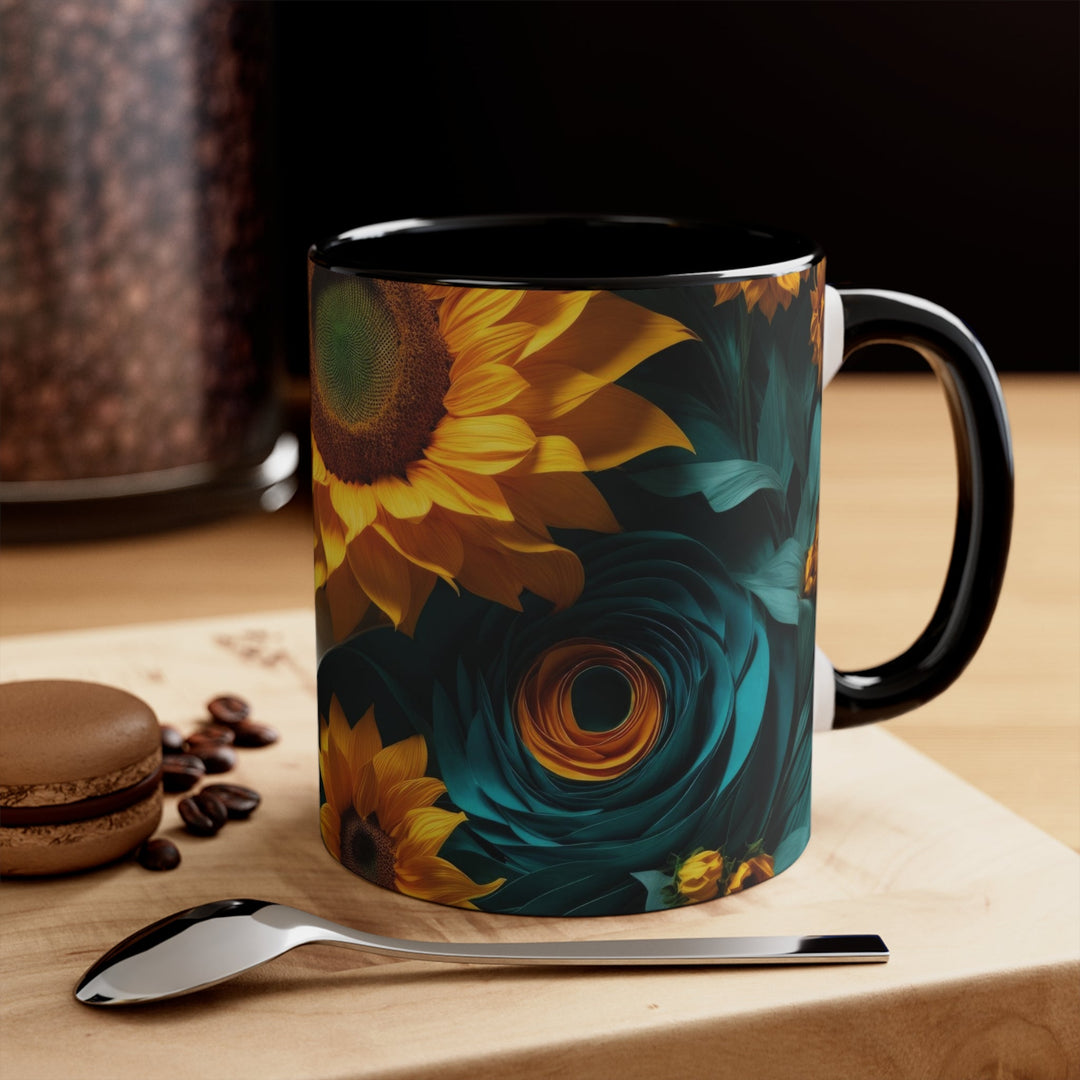 Sunflower Turquoise Elegance - Accent Coffee Mug - Mug - g(0D·IO) - Pink - 11oz -