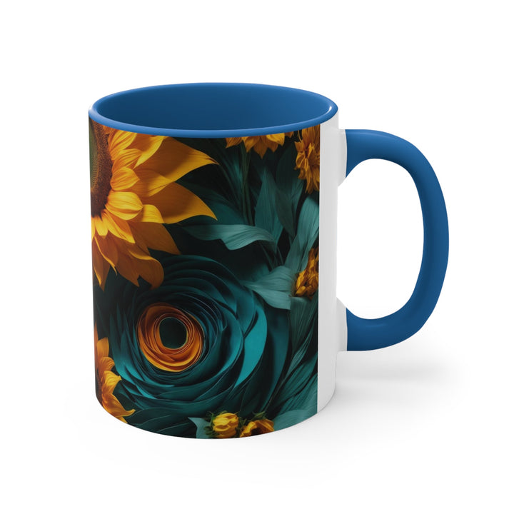 Sunflower Turquoise Elegance - Accent Coffee Mug - Mug - g(0D·IO) - Pink - 11oz -