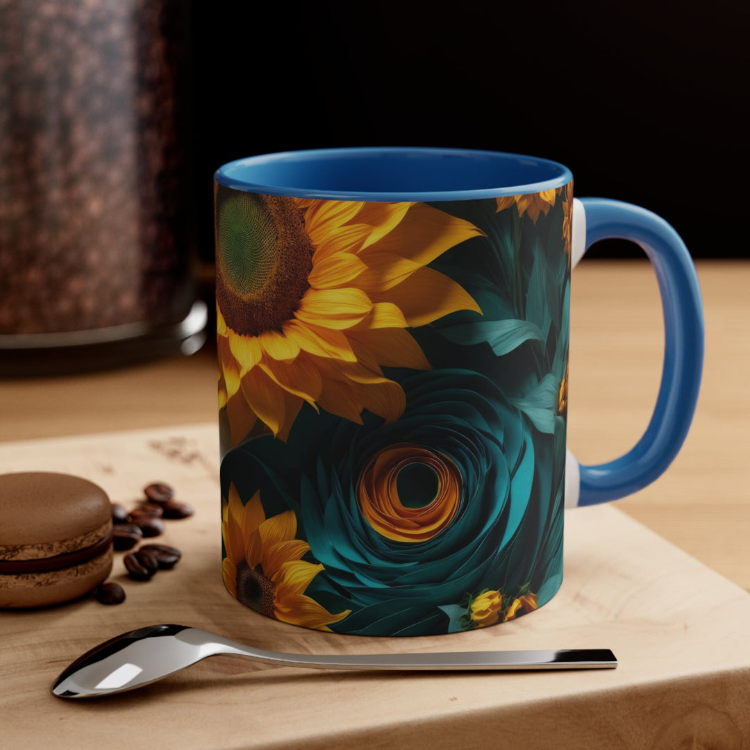 Sunflower Turquoise Elegance - Accent Coffee Mug - Mug - g(0D·IO) - Pink - 11oz -