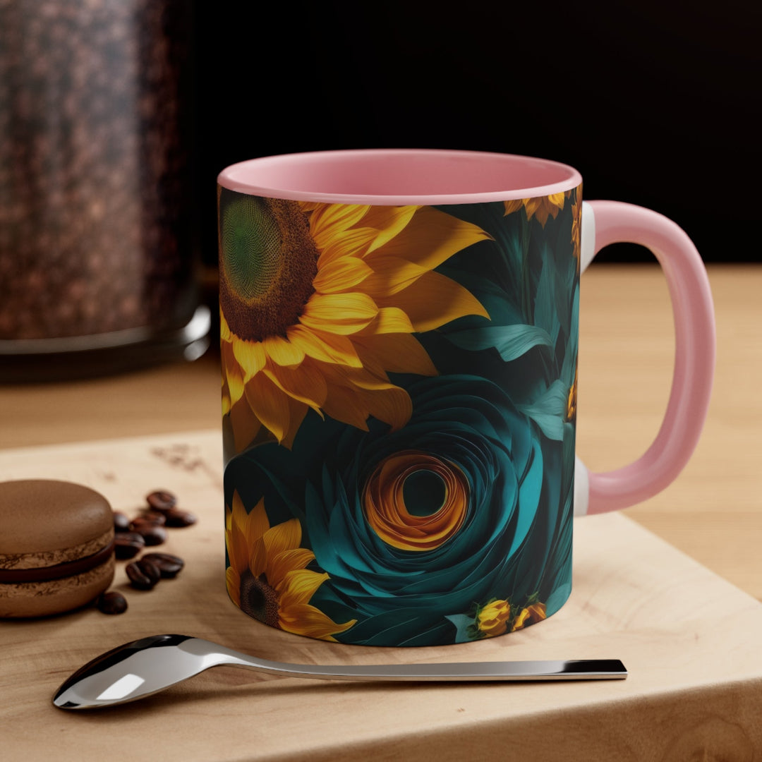 Sunflower Turquoise Elegance - Accent Coffee Mug - Mug - g(0D·IO) - Pink - 11oz -