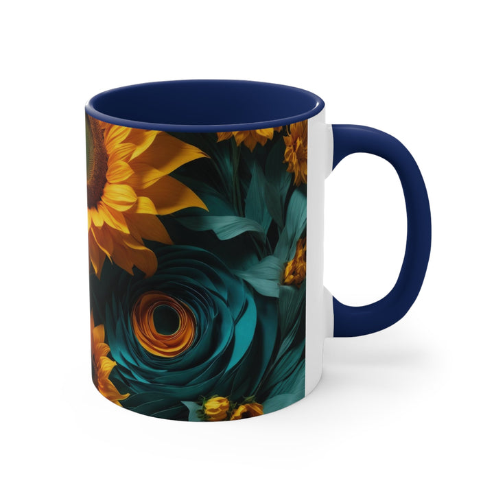 Sunflower Turquoise Elegance - Accent Coffee Mug - Mug - g(0D·IO) - Pink - 11oz -