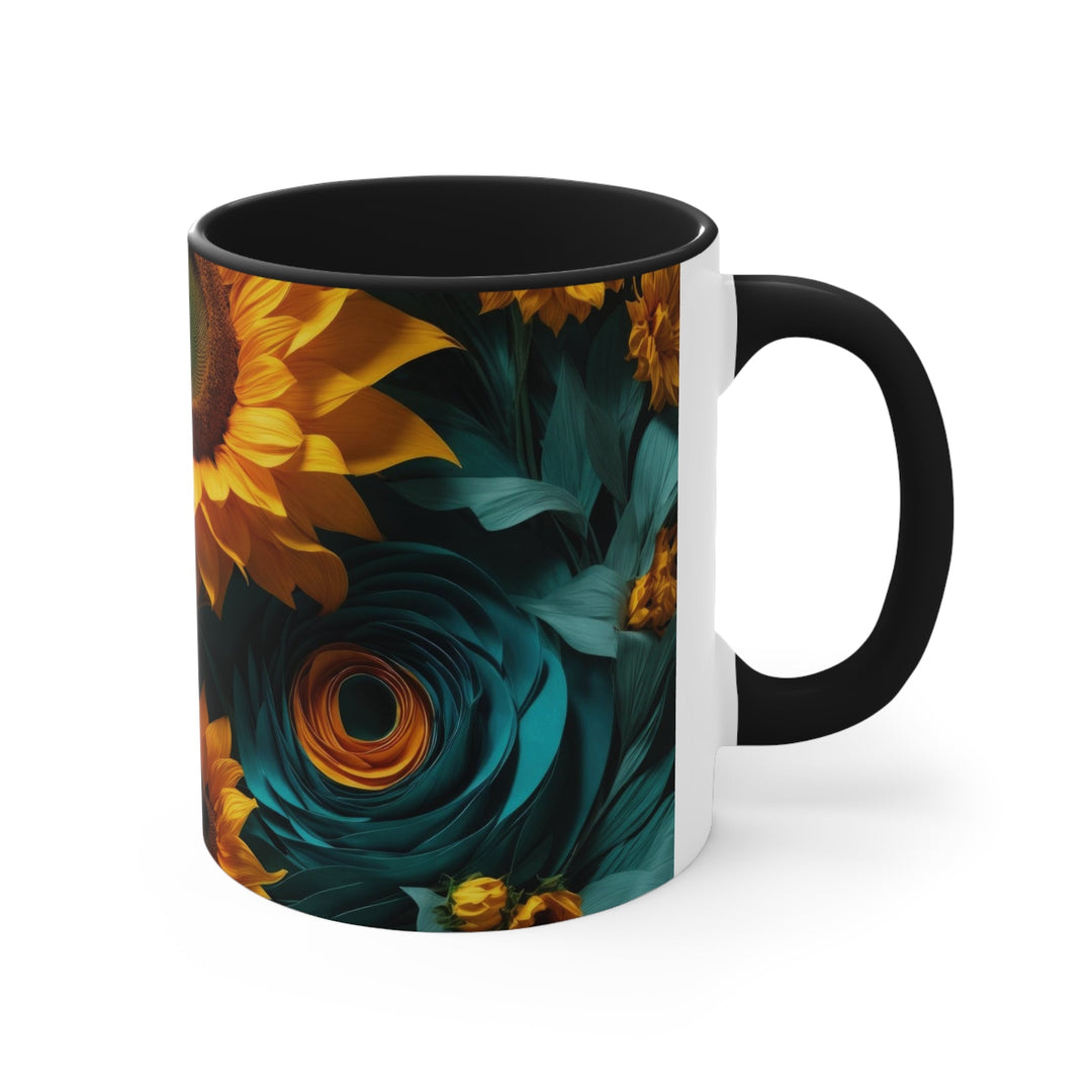 Sunflower Turquoise Elegance - Accent Coffee Mug - Mug - g(0D·IO) - Pink - 11oz -